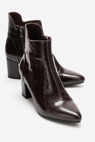 GAEL - Brown Crinkled Patent Genuine Leather Block Heel Boot (Women)