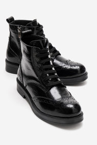 NELVY - Black Patent Genuine Leather Flat Boot (Women)