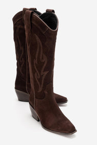 PIETRO - Brown Genuine Suede Block Heel Western Boot (Women)