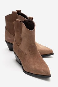 ELIA - Camel Genuine Leather Block Heel Western Boot (Women)
