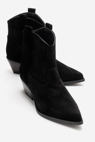 ELIA - Black Genuine Leather Block Heel Western Boot (Women)
