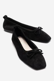 Sosa - Black Suede Genuine Leather Bow Ballet Flat (Women)