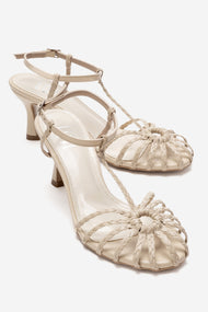 Gerald - Beige Genuine Leather Woven Strap Stiletto Pump (Women)