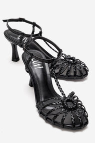 Gerald - Black Genuine Leather Woven Strap Stiletto Pump (Women)