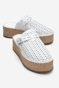 LOUIS - White Genuine Leather Closed-Toe Platform Slide (Women)