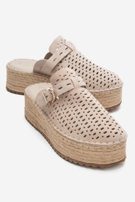 LOUIS - Beige Genuine Leather Closed-Toe Platform Slide (Women)