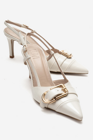 NOEN - Off-White Buckle Pointed Toe Stiletto Pump (Women)