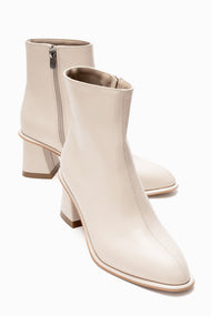 Alba - Off-White Genuine Leather Block Heel Boot (Women)