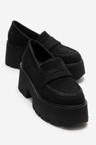Santia - Black Suede Thick Platform Loafer (Women)