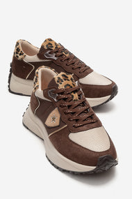 BIELLA - Brown Suede-Textured Genuine Leather Sneaker (Women)
