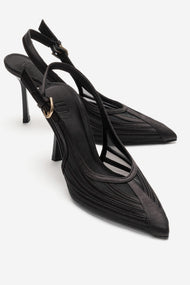 FAUNA - Black Satin Stiletto Pump (Women)