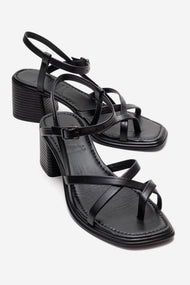 Lavish - Black Genuine Leather Block Heel Sandal (Women)