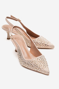 THEA - Nude Genuine Leather Gold-Crystal-Embellished Kitten Heel (Women)