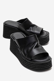 MARC - Black Genuine Leather Platform Heel Slide (Women)