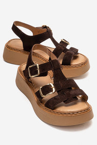 LOIN - Brown Genuine Suede Leather Buckled Sandal (Women)