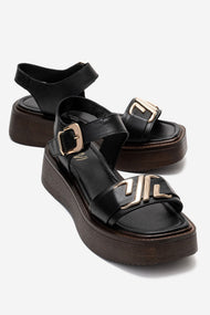 Lone - Black Genuine Leather Platform Sandal (Women)
