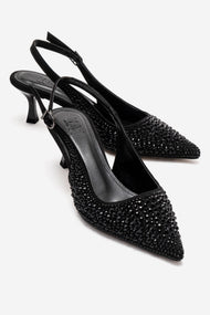 THEA - Black Jeweled Kitten Heel Pump (Women)