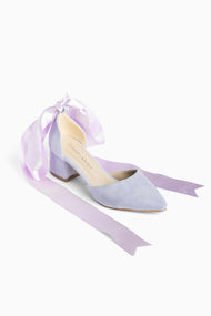 Fiona - Lilac Suede Heels With Tulle Ribbon
