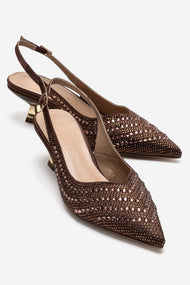ROYALE - Brown Satin Stone-Embellished Kitten Heel Evening Shoe (Women)