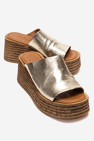 MARC - Gold Genuine Leather Wedge Heel Slide (Women)
