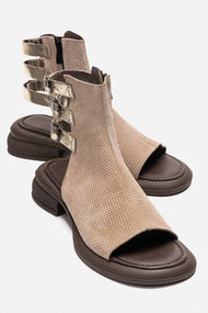 CARINA - Beige Genuine Suede Leather Side-Zip Sandal (Women)
