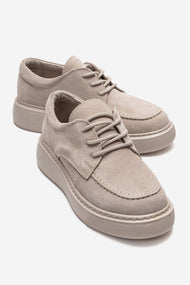 MAREON - Beige Suede Genuine Leather Lace-Up Sneaker (Women)