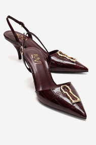 Yvella - Burgundy Patent Buckle Pointed Toe Stiletto Pump (Women)