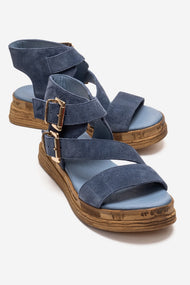 LORENTIS - Denim Blue Genuine Leather Double Buckle Sandal (Women)