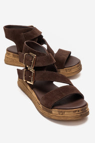 LORENTIS - Brown Genuine Leather Double Buckle Sandal (Women)