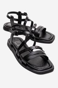 POOLE - Black Genuine Leather Multi-Strap Sandal (Women)