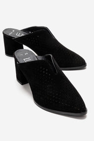 TOEN - Black Genuine Suede Leather Block Heel Mule (Women)