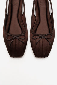 Zelvia - Brown Satin Bow Slingback Ballet Flat (Women)
