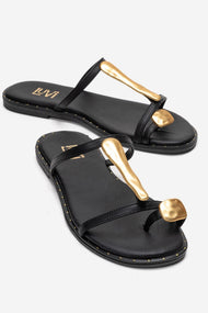 TESSA - Black Genuine Leather Thong Sandal (Women)