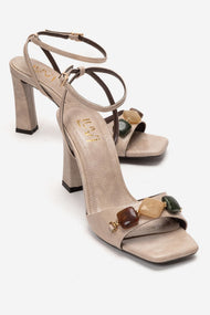Franca - Beige Natural Stone Buckle Block Heel Shoe (Women)