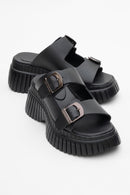Joanes - Black Leather Two-Strap Platform Sandal (Women)