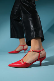Frans - Red Pointed-Toe Backless Low-Heel Shoe (Women)