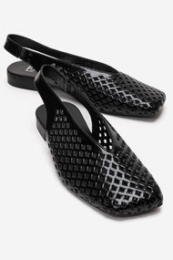 DELIZIA - Black Genuine Leather Closed Front Laser-Cut Sandal (Women)