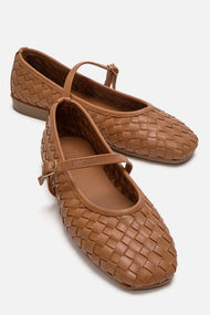 YEVORA - Cognac Genuine Leather Mary Jane Ballet Flat (Women)