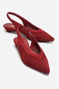 LIEVE - Red Genuine Leather Low Block Heel Shoe (Women)