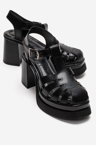ROVENA - Black Platform Block Heel Sandal (Women)