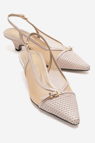 LAVIERA - Beige Genuine Leather Slingback Low Heel Pump (Women)