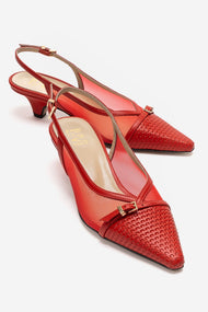 LAVIERA - Red Genuine Leather Slingback Low Heel Pump (Women)