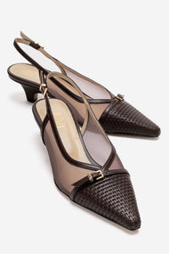 LAVIERA - Cognac Genuine Leather Slingback Low Heel Pump (Women)