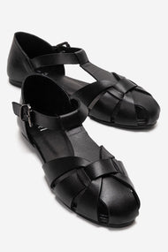 ALINA - Black Genuine Leather Sandal (Women)