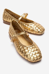 YEVORA - Gold Genuine Leather Ballet Flat Mary Jane (Women)