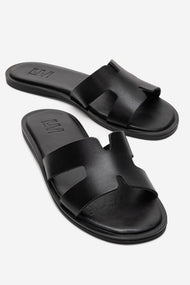 BIORA - Black Genuine Leather Slide (Women)