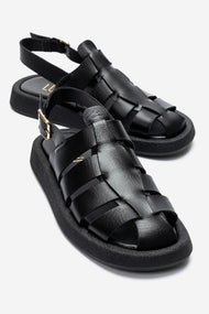 JOURA - Black Genuine Leather Closed-Toe Sandal (Women)