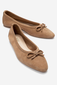 UMIEL - Taupe Genuine Leather Bow Ballet Flat (Women)
