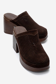 DEJAS - Brown Genuine Suede Leather Block Heel Slide (Women)