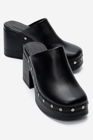 BELLUNE - Black Genuine Leather Platform Block Heel Mule (Women)
